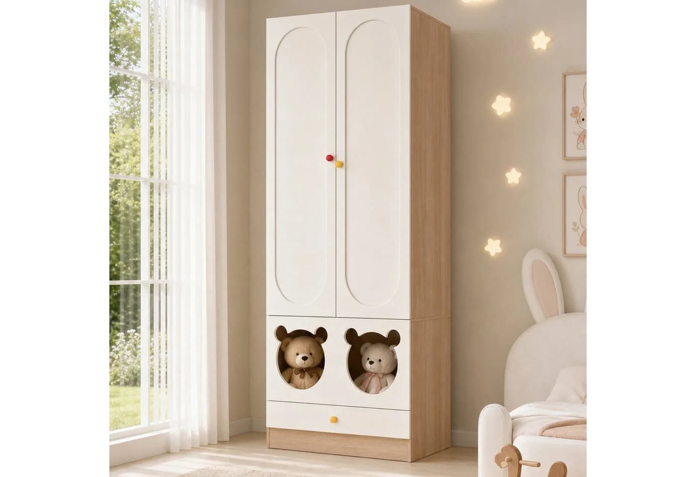 KEFEYA Kinderkleiderschrank Weiß Bären-Design - Bild 3