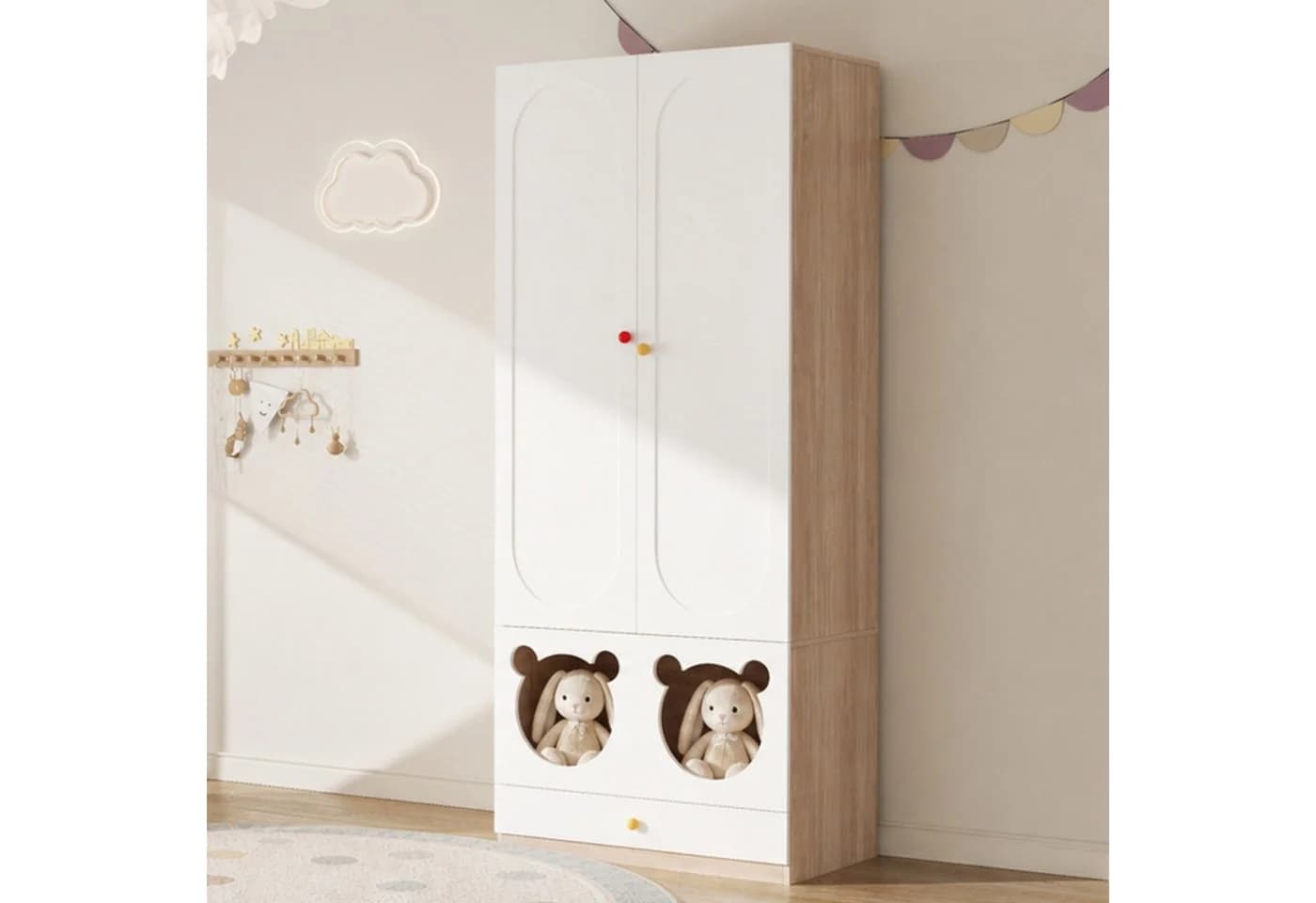 KEFEYA Kinderkleiderschrank Weiß Bären-Design - Bild 5