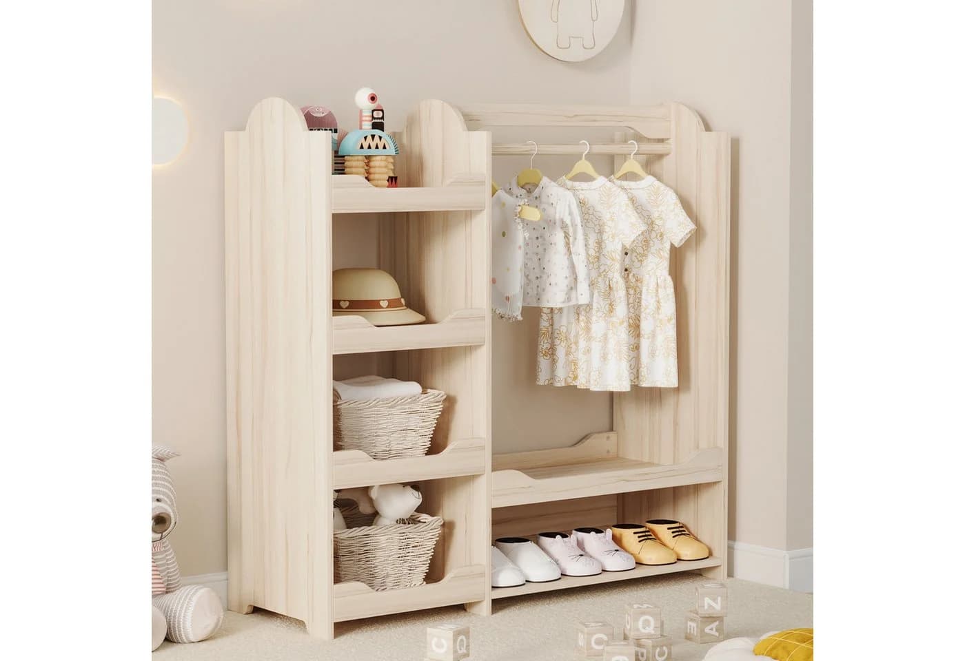 KEFEYA Kindergarderobe Naturholz mit 4 Regalen & Sitzbank - Bild 2