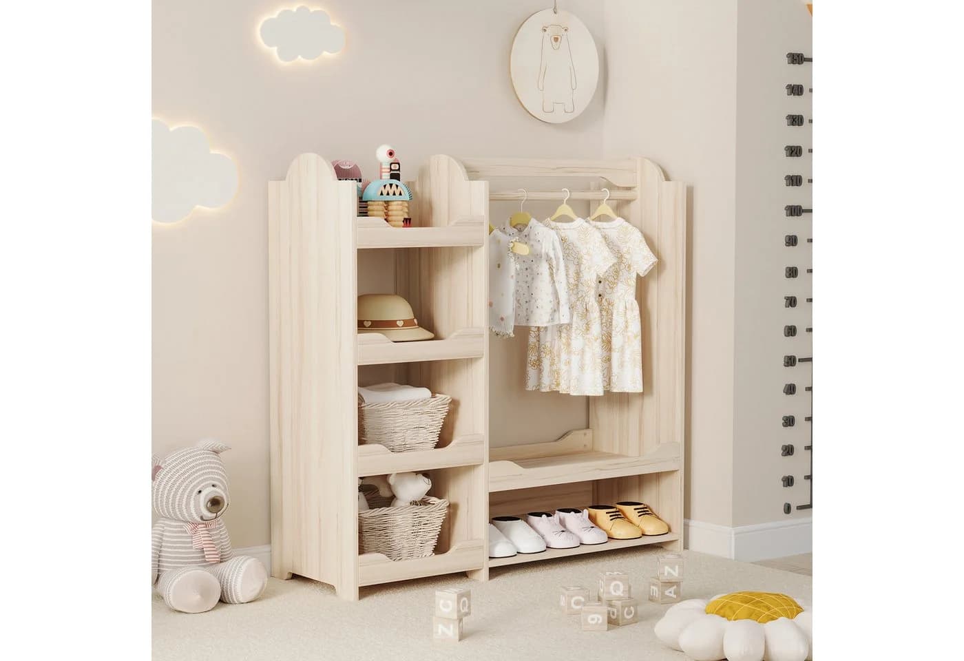 KEFEYA Kindergarderobe Naturholz mit 4 Regalen & Sitzbank - Bild 4