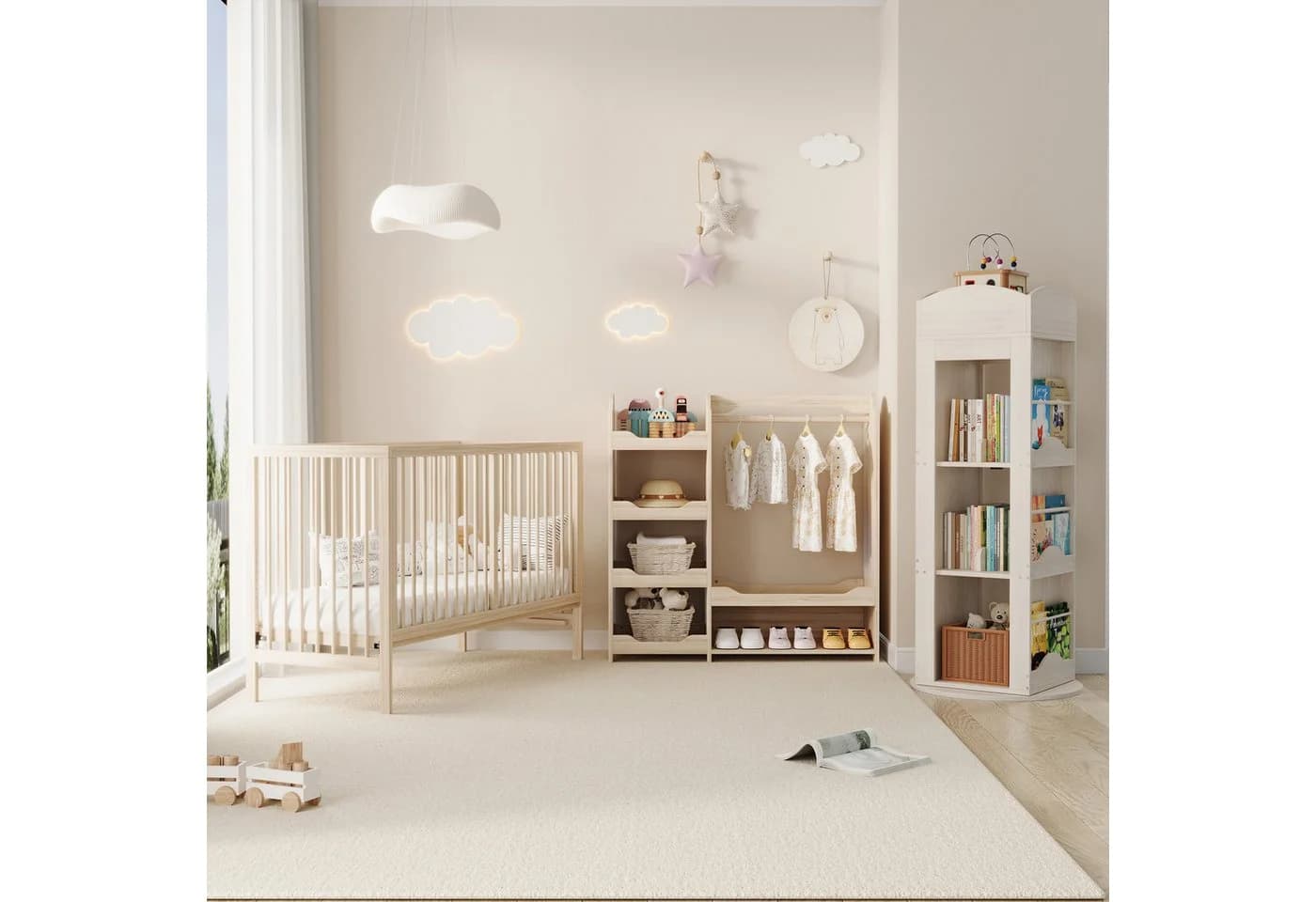 KEFEYA Kindergarderobe Naturholz mit 4 Regalen & Sitzbank - Bild 5