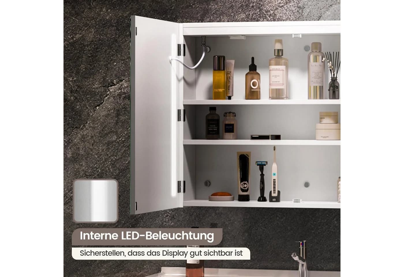 H.yeed Spiegelschrank Bad Weiß mit LED-Beleuchtung und Steckdose - Bild 3