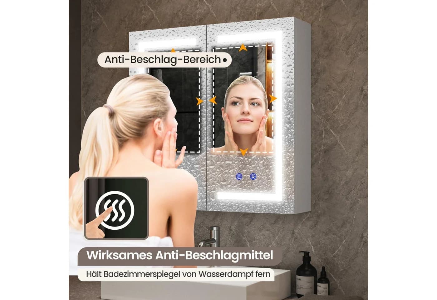 H.yeed Spiegelschrank Bad Weiß mit LED-Beleuchtung und Steckdose - Bild 4