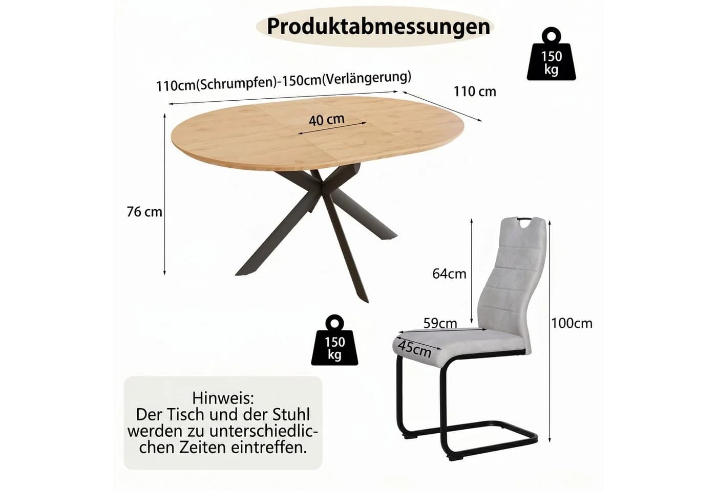 Jiexi Essgruppe ausziehbar rund bis oval mit Freischwinger Stühlen - Bild 3