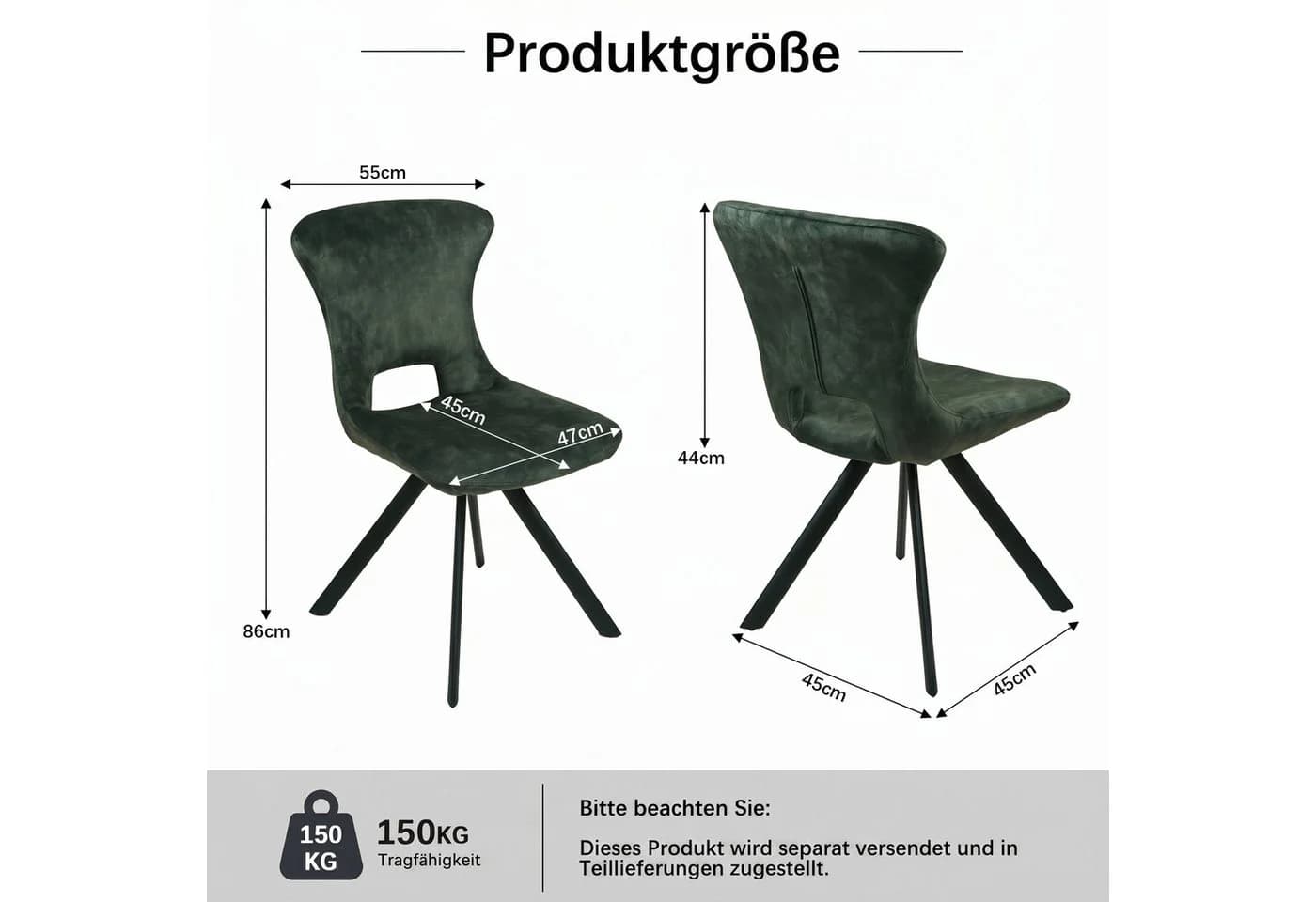 Jiexi Esszimmerstuhl Premium Flanell Grün Modernes Design - Bild 3