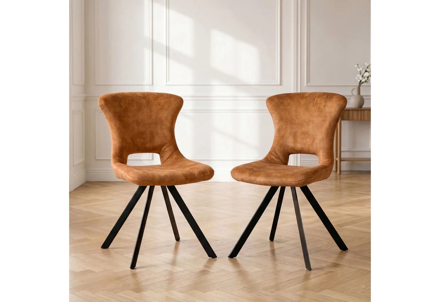 Jiexi Esszimmerstuhl Premium Flanell Modernes Design Polsterstuhl Gelb