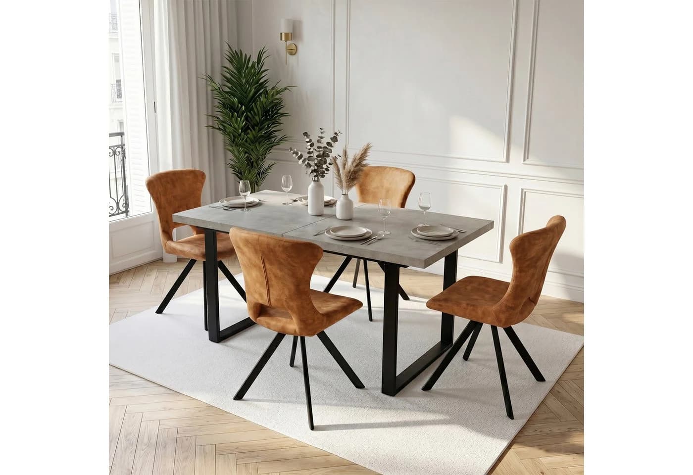 Jiexi Esszimmerstuhl Premium Flanell Modernes Design Polsterstuhl Gelb - Bild 2