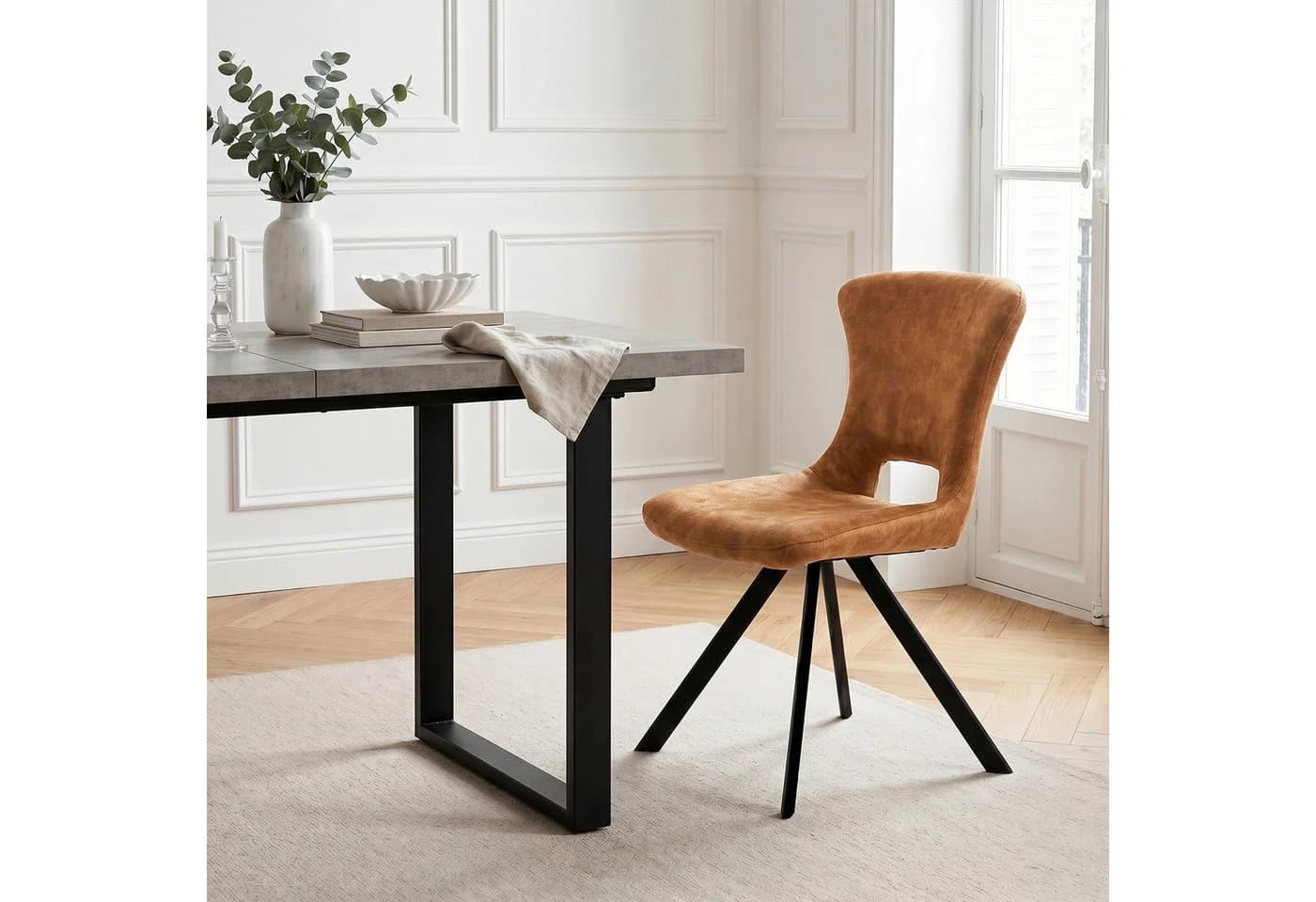 Jiexi Esszimmerstuhl Premium Flanell Modernes Design Polsterstuhl Gelb - Bild 3