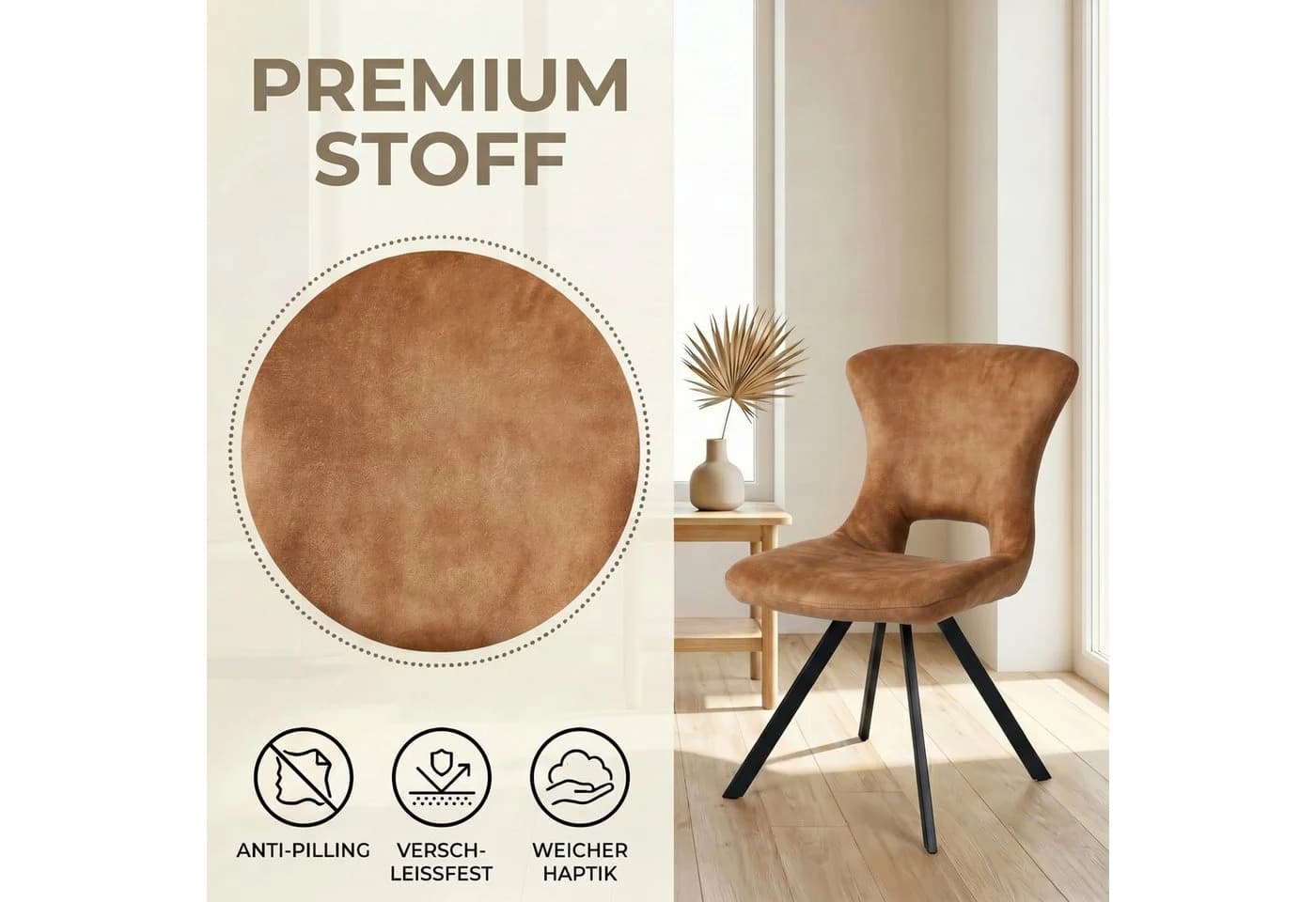 Jiexi Esszimmerstuhl Premium Flanell Modernes Design Polsterstuhl Gelb - Bild 5