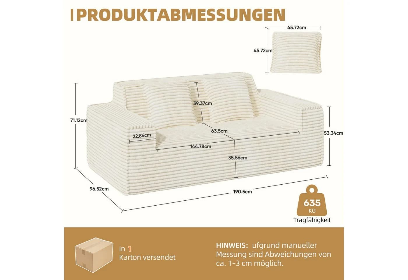 Aivermeil Kord-Sofa 2-3-Sitzer Beige Montagefrei