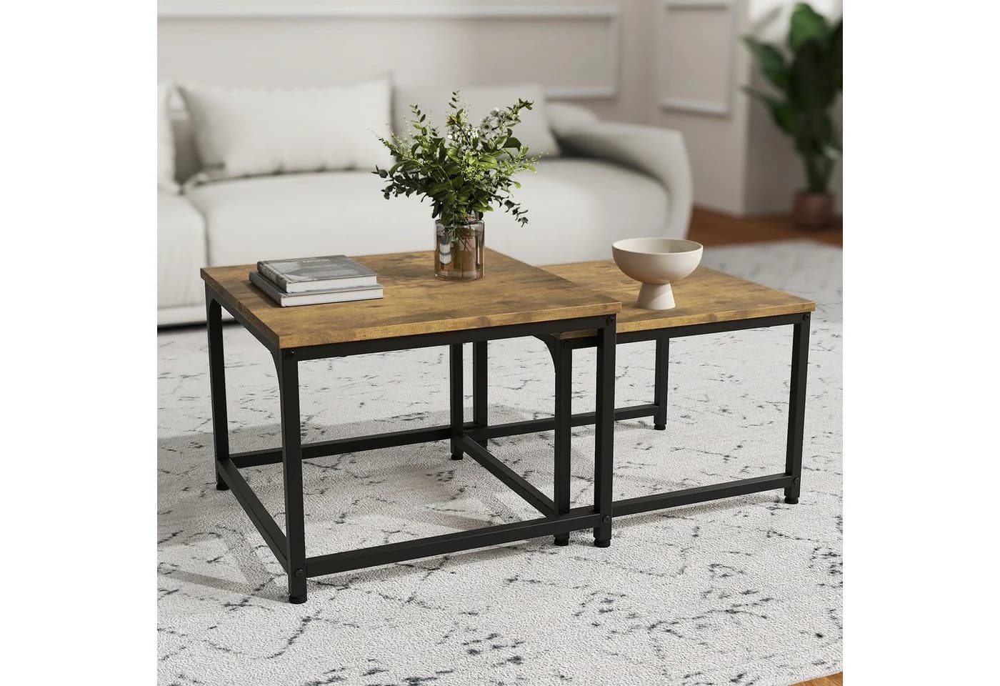 HawthyHome Couchtisch 2er-Set quadratisch Holz Metall Gestell - Bild 3
