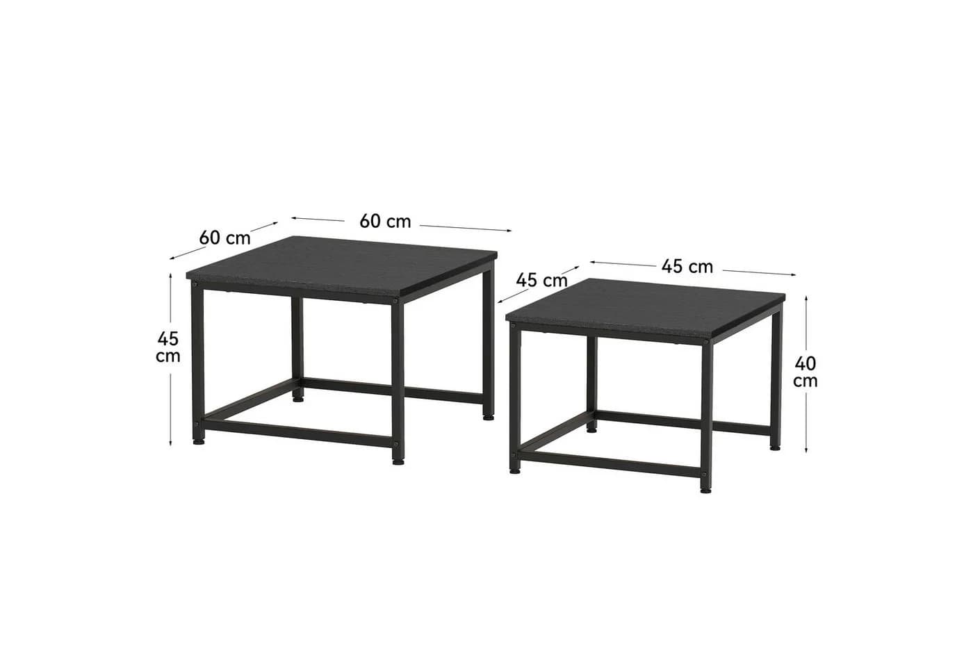 HawthyHome Couchtisch 2er-Set Schwarz Metallgestell