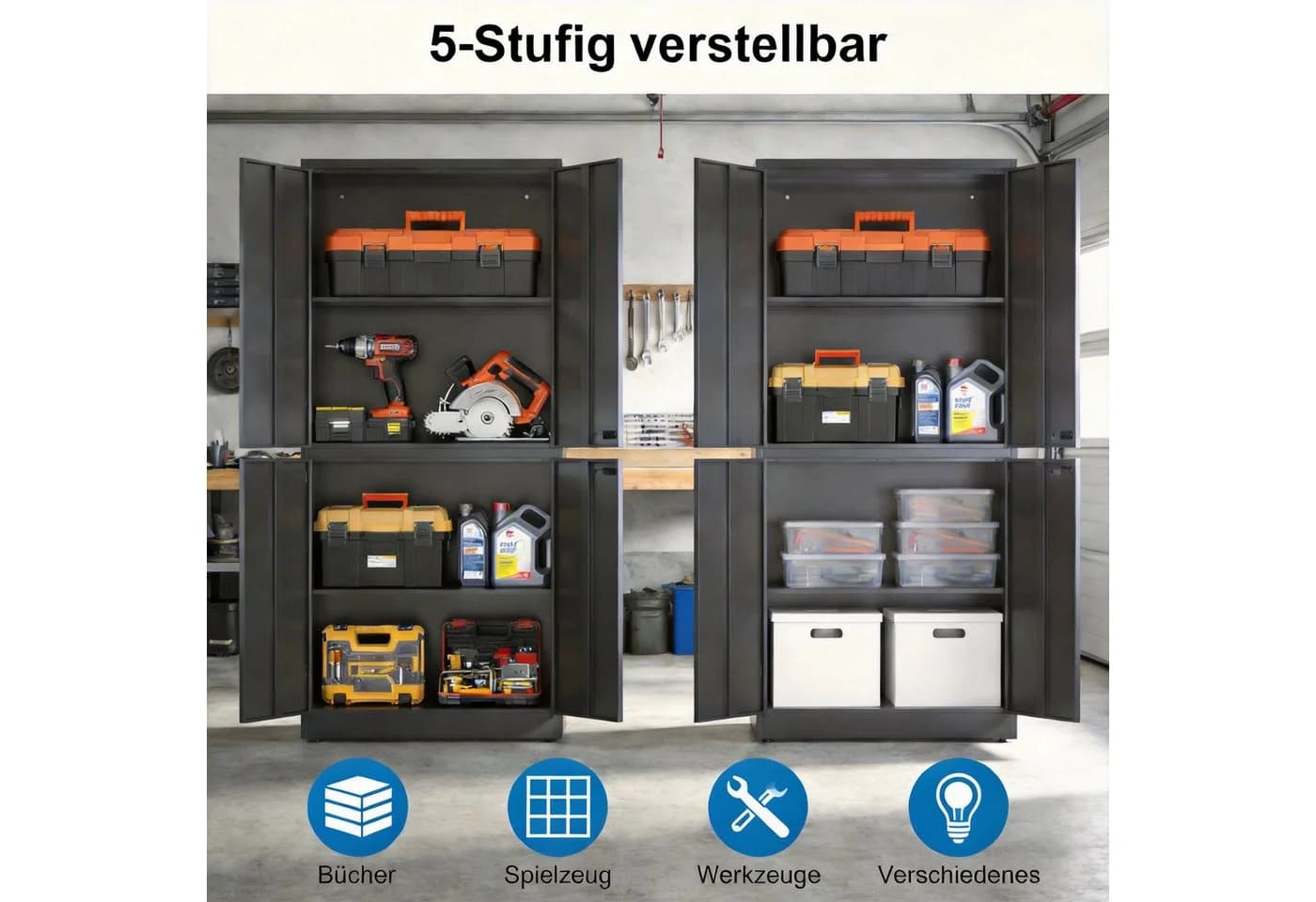 LHForgetech Metallschrank 4 Türen mit Zahlenschlösser Schwarz - Bild 4