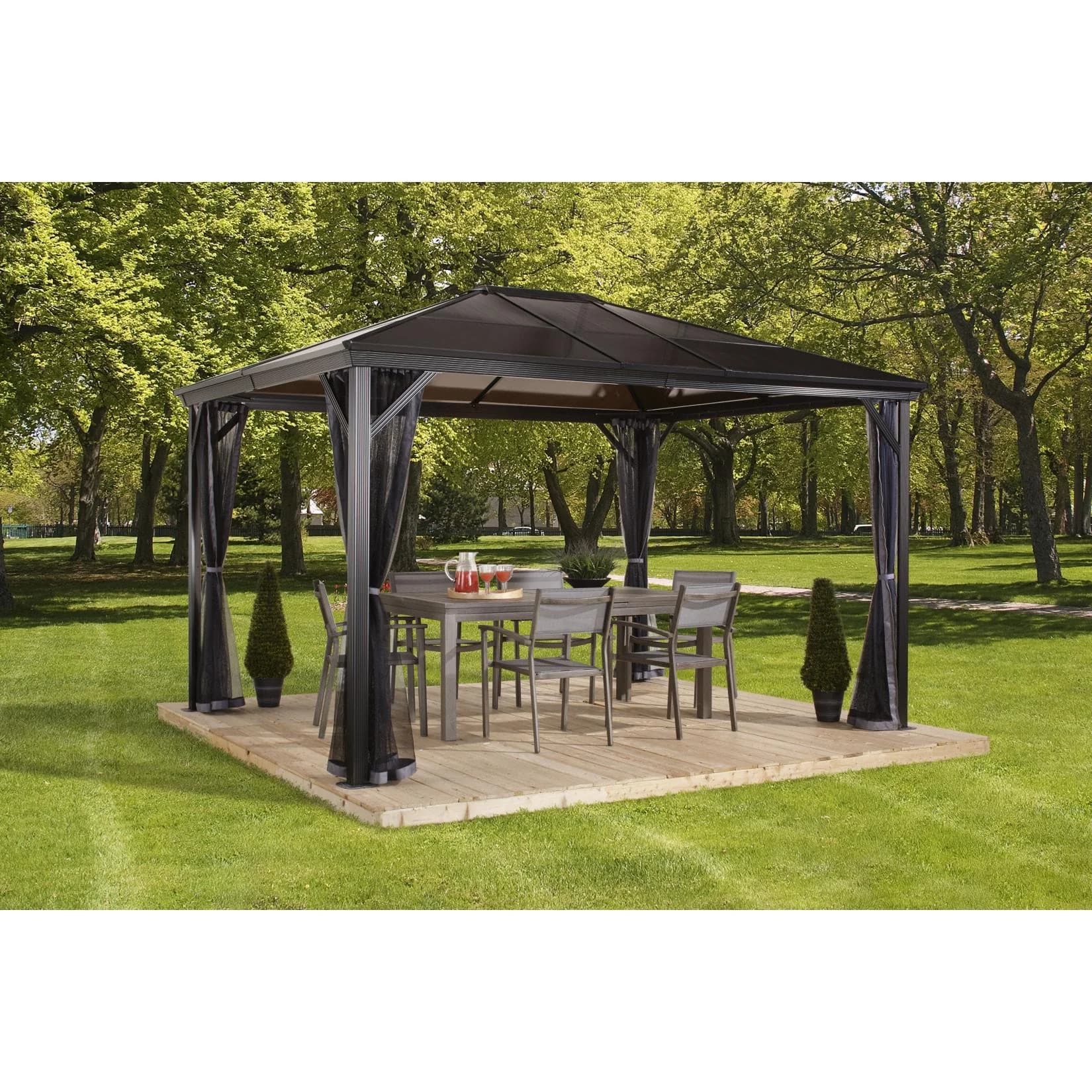 Anthrazitfarbener Aluminium-Pavillon, viereckig, 298x261x298cm