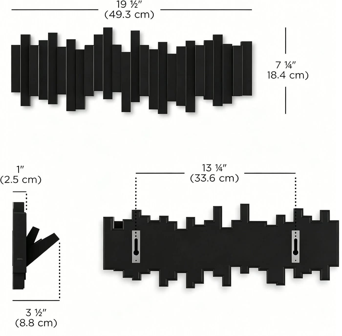 ibettertec Garderobenleiste Wandgarderobe mit 6 Haken Schwarz Massivholz - Bild 3