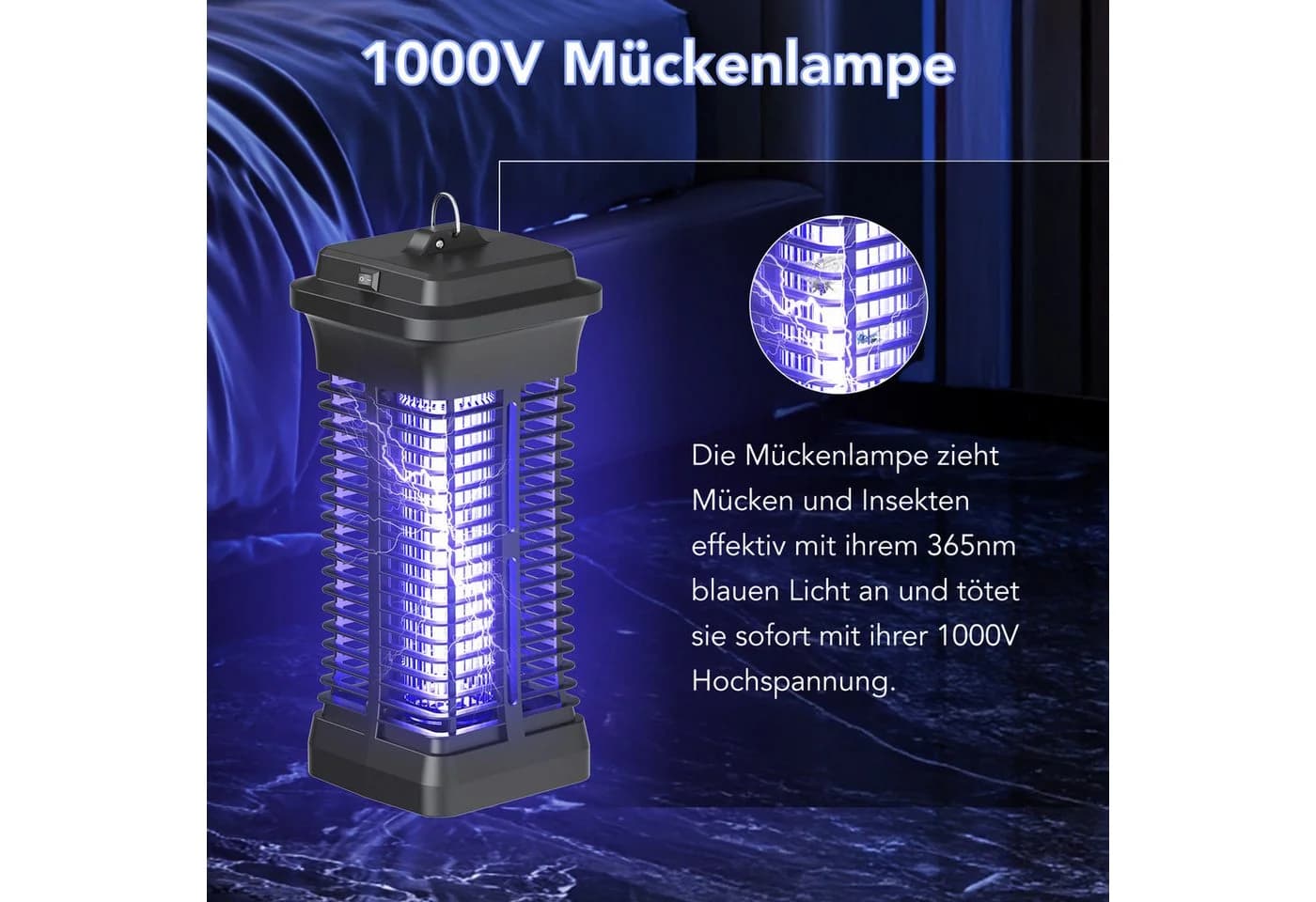 Fofile Insektenvernichter Mückenlampe UV 365nm 6W mit 1000V Elektroschock - Bild 4