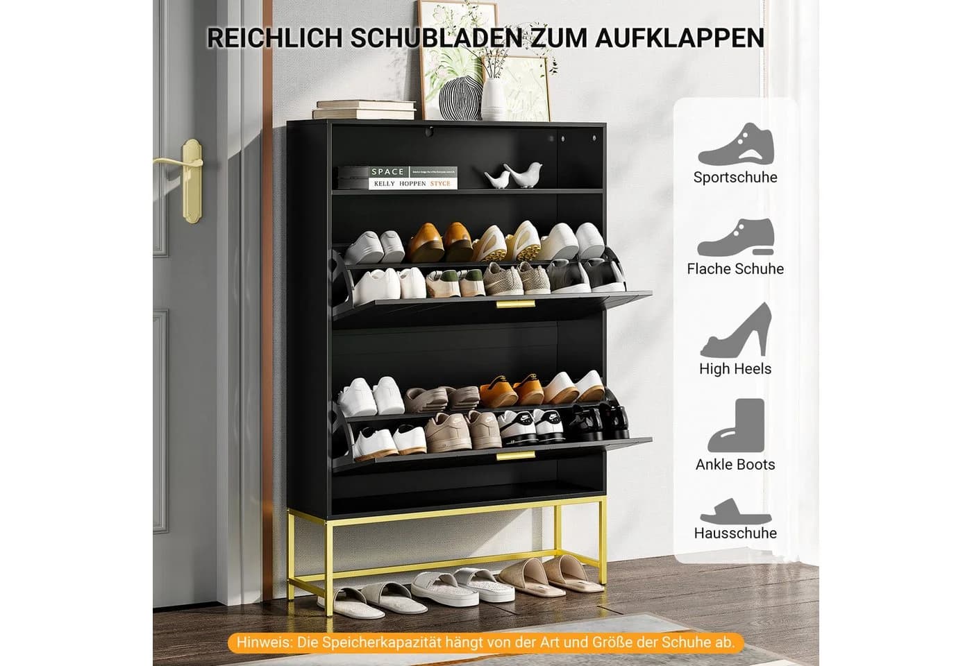 ToteBox Schuhschrank Freistehender Schuhkipper 2 Schubladen Schwarz - Bild 3