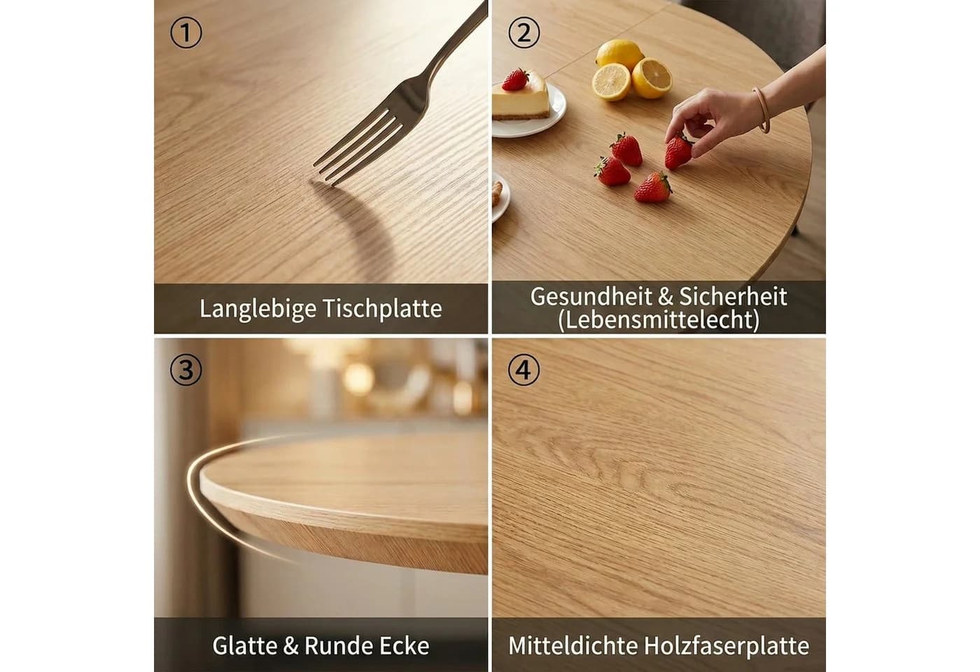 Jiexi Esstisch ausziehbar rund zu oval MDF-Platte mit X-Metallgestell - Bild 5