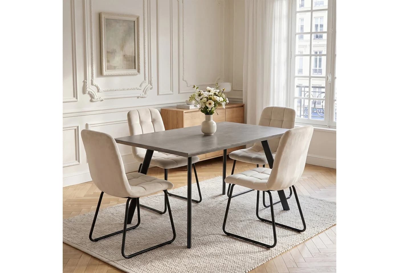 Jiexi Essgruppe mit Flanell-Stühlen Grau Schwarz Beige Industrie-Design - Bild 2