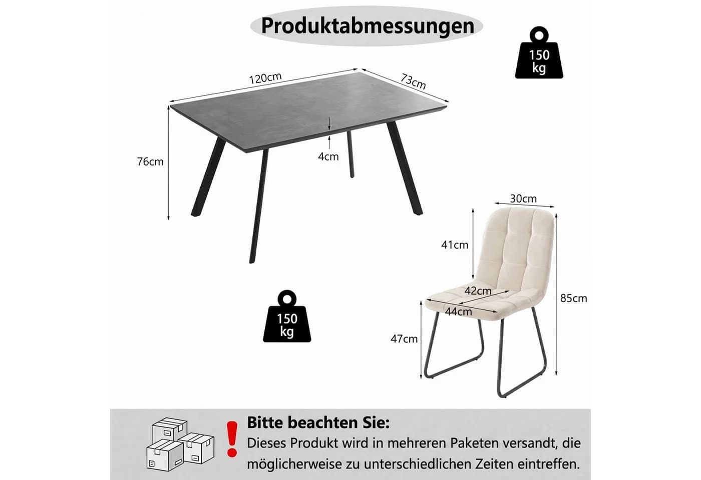 Jiexi Essgruppe mit Flanell-Stühlen Grau Schwarz Beige Industrie-Design - Bild 3
