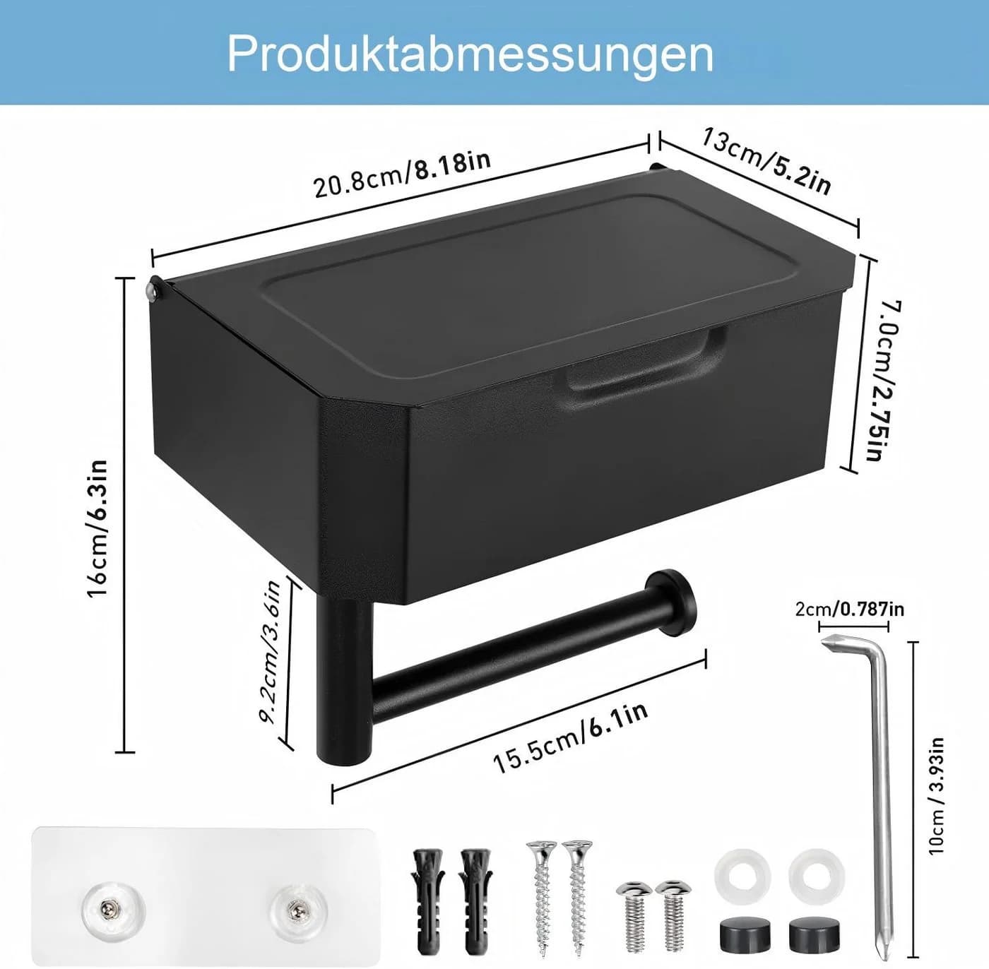 Moderner Toilettenpapierhalter aus Edelstahl, Schwarz