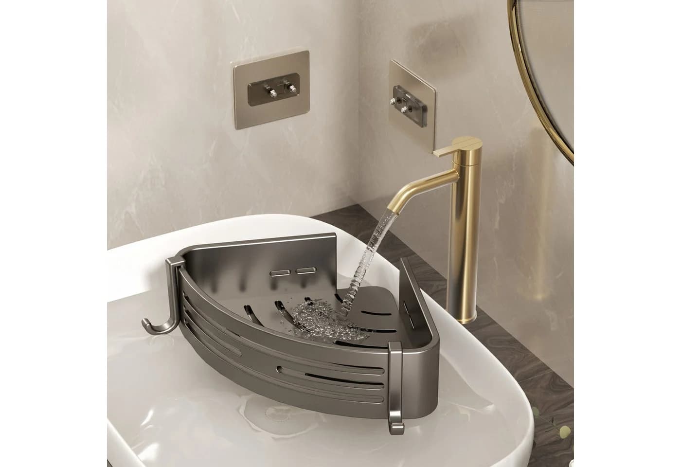 Refined Living Duschregal 2-Stück Eckregal Grau/Schwarz Aluminium - Bild 5