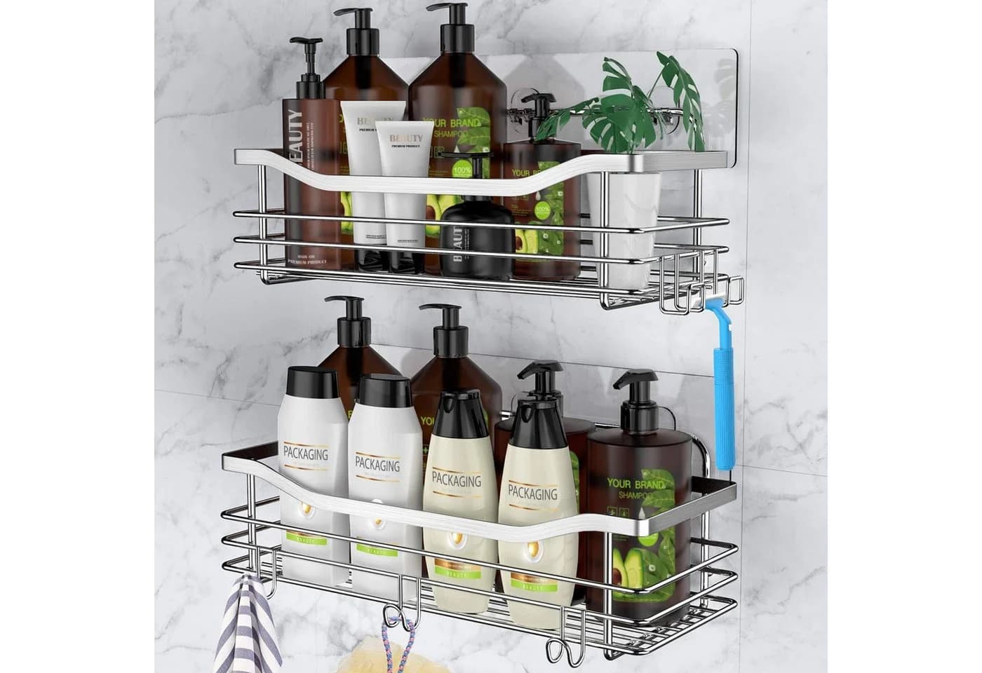 Refined Living Duschregal Edelstahl 5 Haken 2 Stück