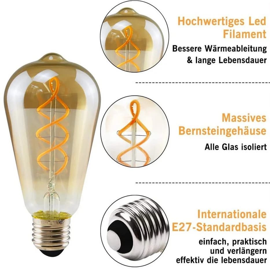 ZMH LED-Leuchtmittel 6x Edison Glühbirne E27 Warmweiß 4W - Bild 5