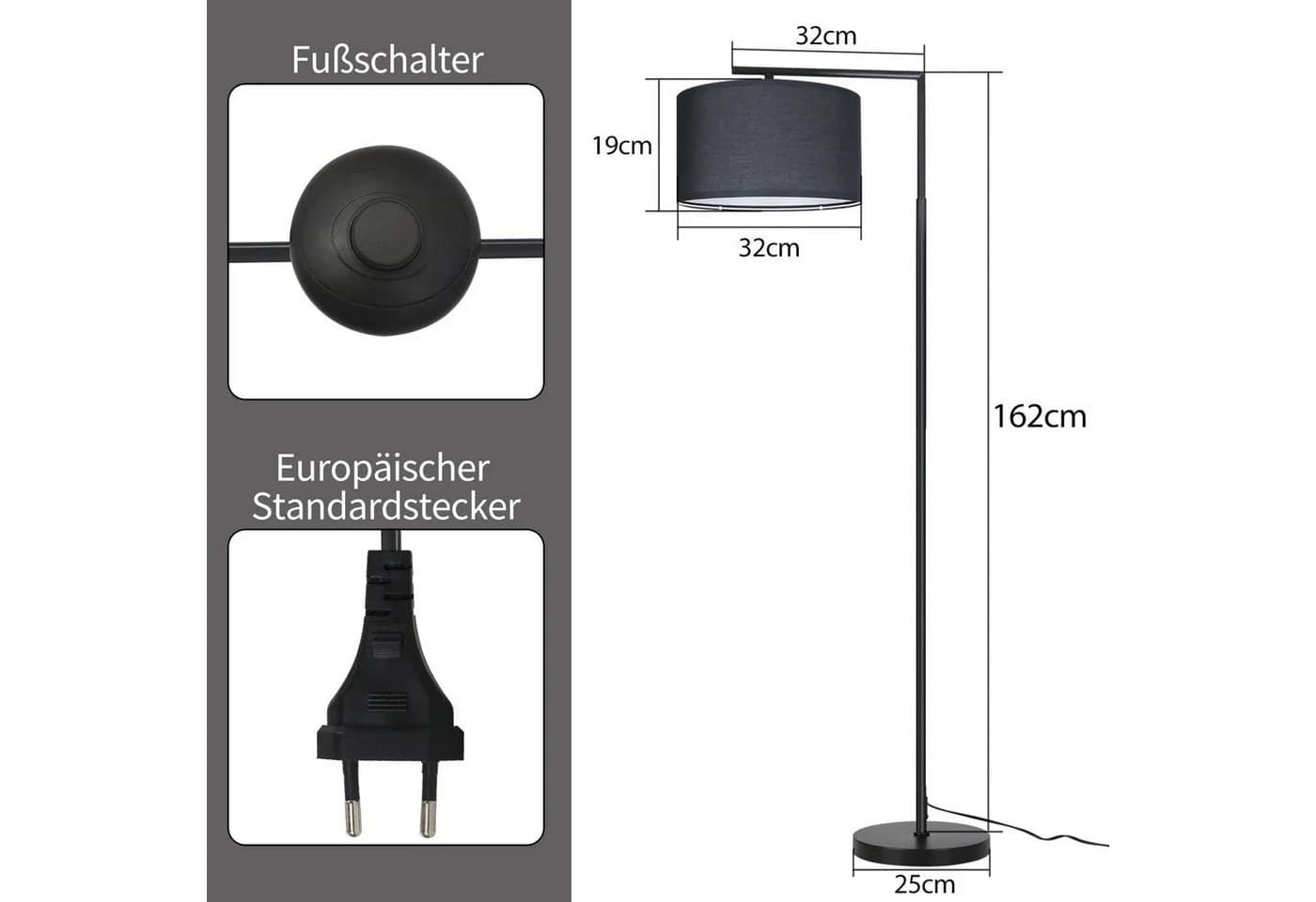 ZMH Stehlampe Modern Stoff Design E27 mit Fußschalter - Bild 5