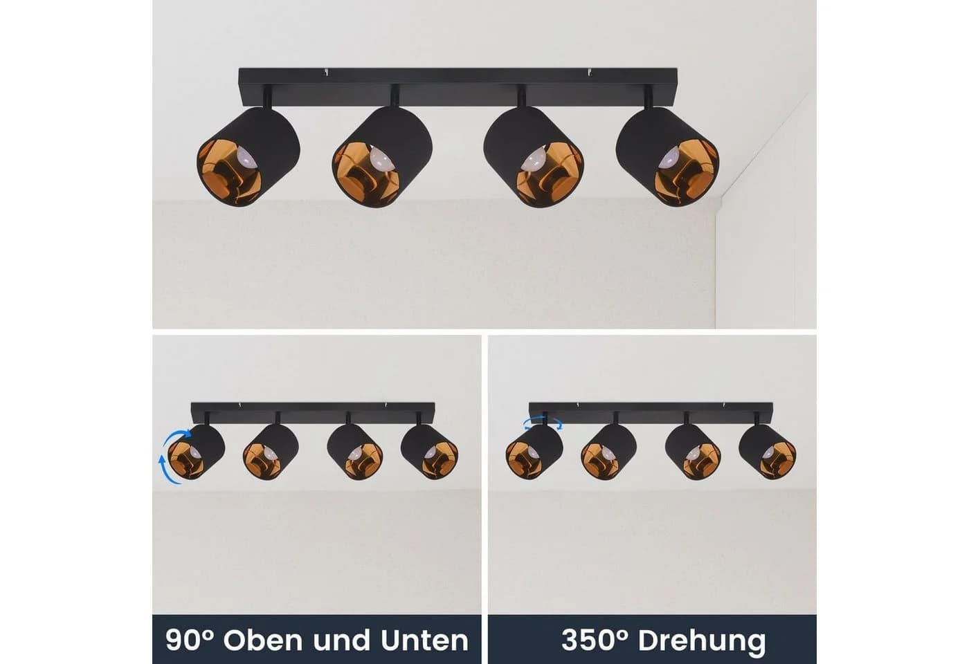 ZMH Deckenleuchte Deckenstrahler 4 Flammig Modern E14 Schwenkbar 350° Stoffschrim