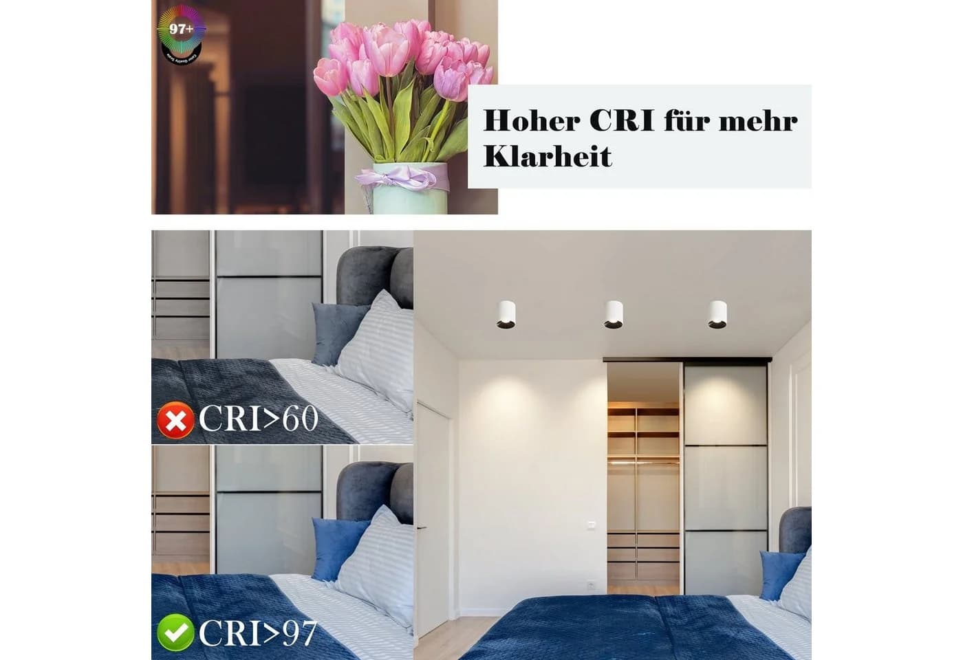ZMH LED Aufbaustrahler Deckenleuchte Aufputz 7W Warmweiß Aluminium