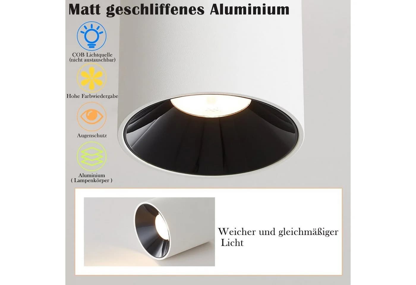 ZMH LED Aufbaustrahler Deckenleuchte Aufputz 7W Warmweiß Aluminium - Bild 5
