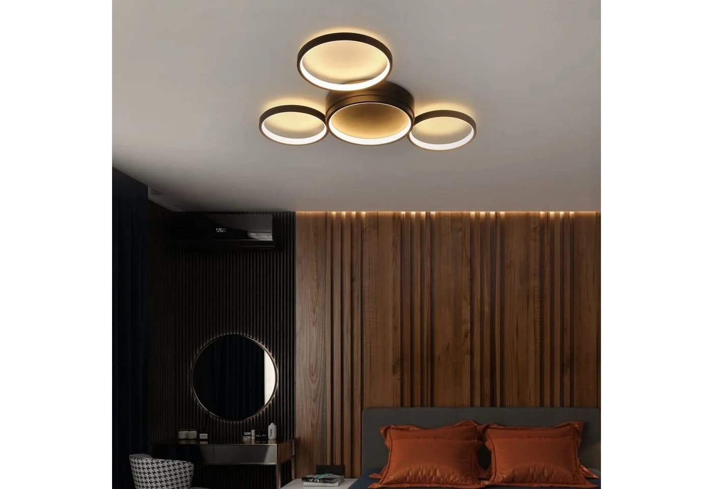 ZMH LED Deckenleuchte 4 Ringe Design Schwarz Warmweiß