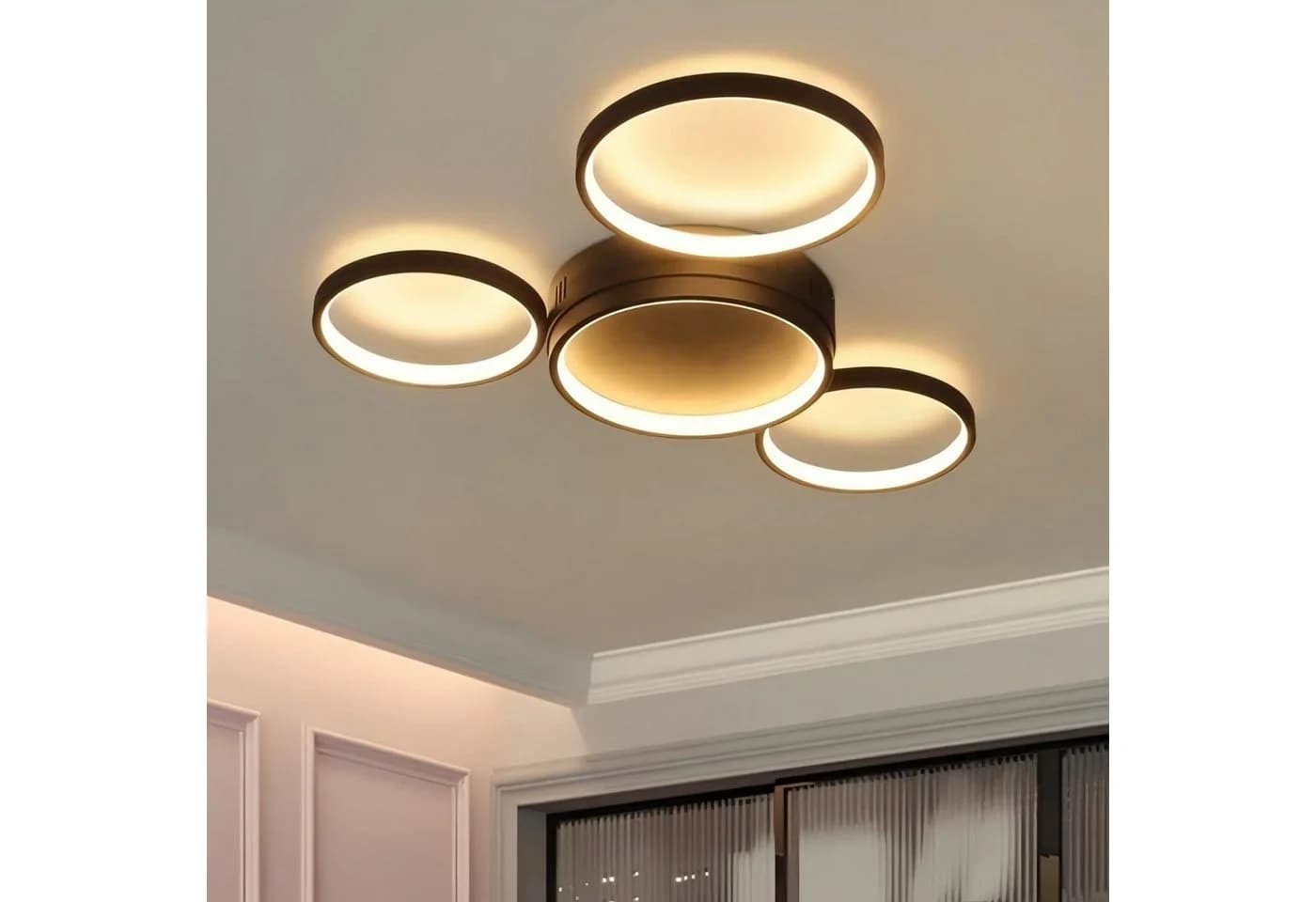 ZMH LED Deckenleuchte 4 Ringe Design Schwarz Warmweiß - Bild 2