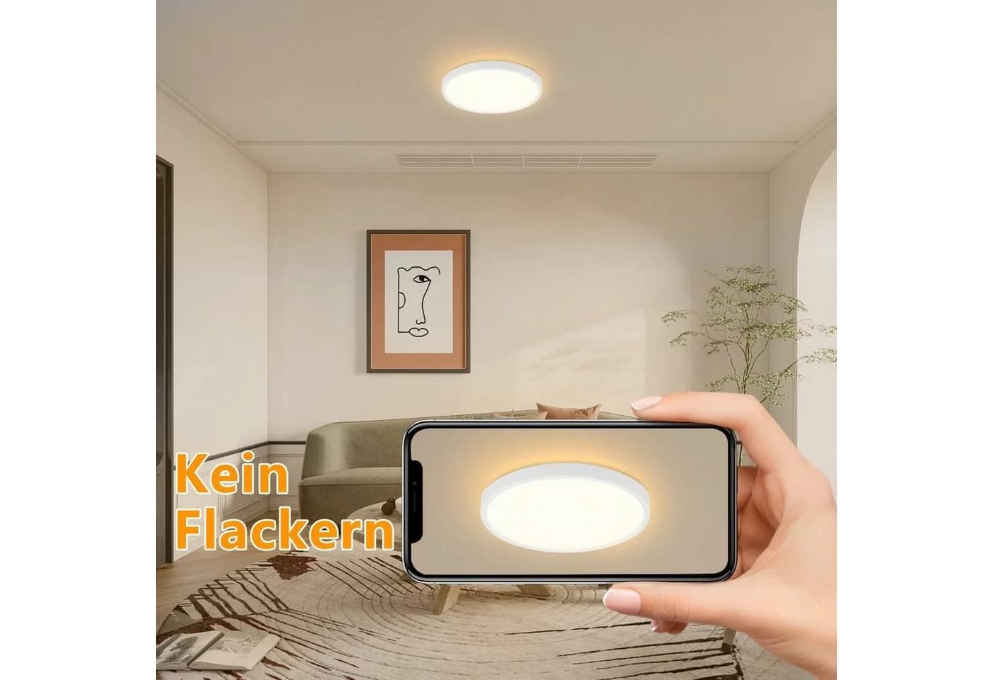 ZMH LED Deckenleuchte Flach Ø22cm Schwarz/Weiß 15W - Bild 3
