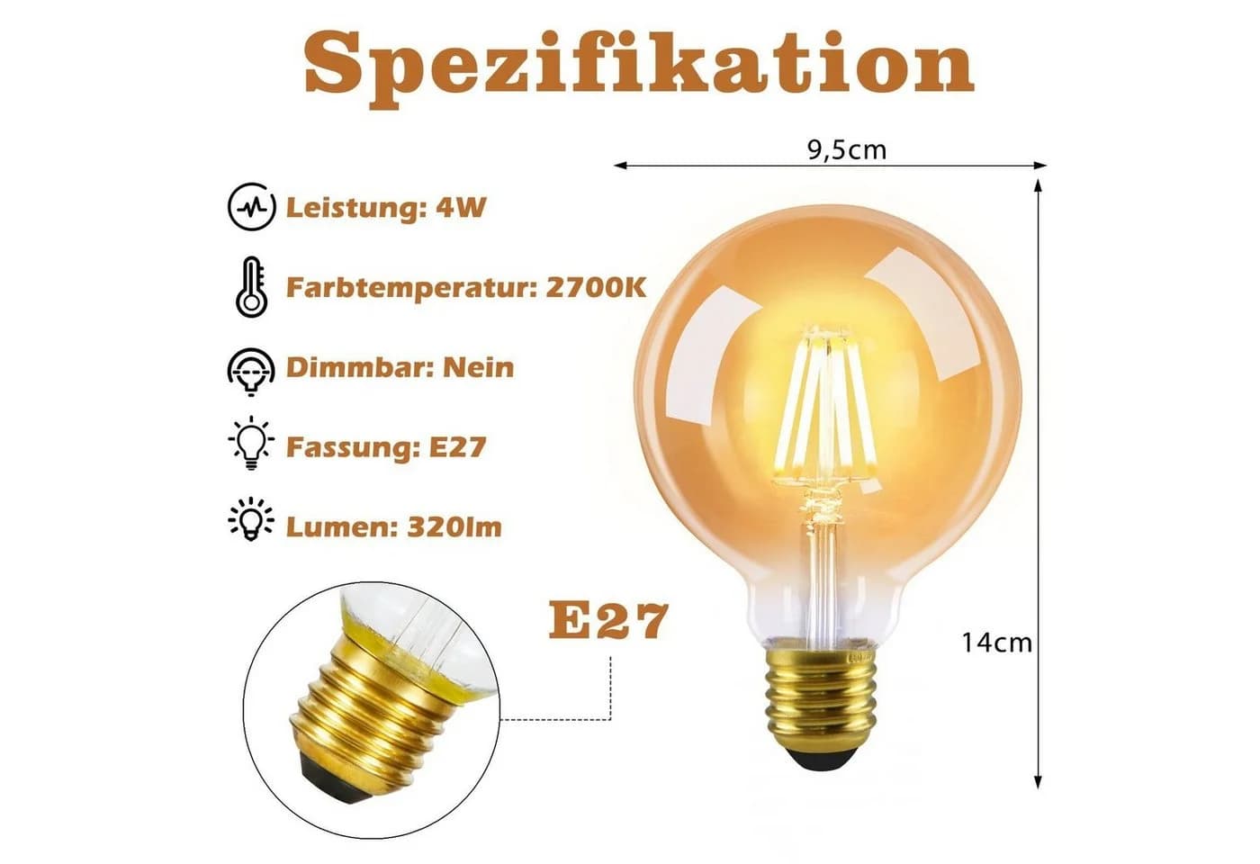 ZMH LED-Leuchtmittel 2 Stück E27 Vintage Lampe Warmweiß
