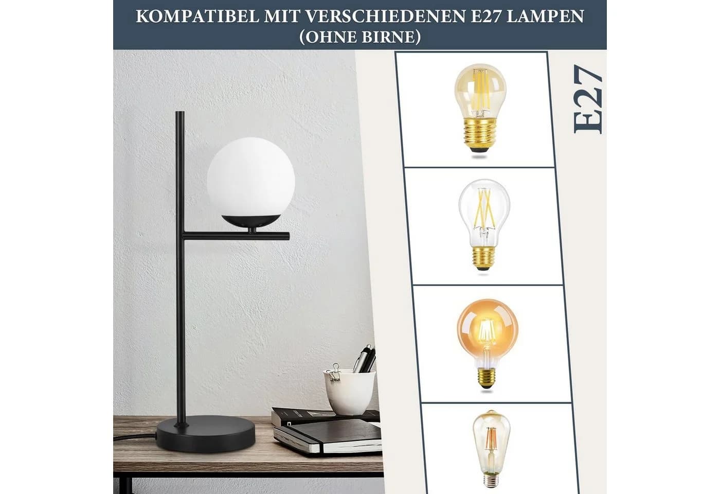 ZMH Tischleuchte Wohnzimmer Industrial Nachttischlampe Modern mit Schalter - Bild 4