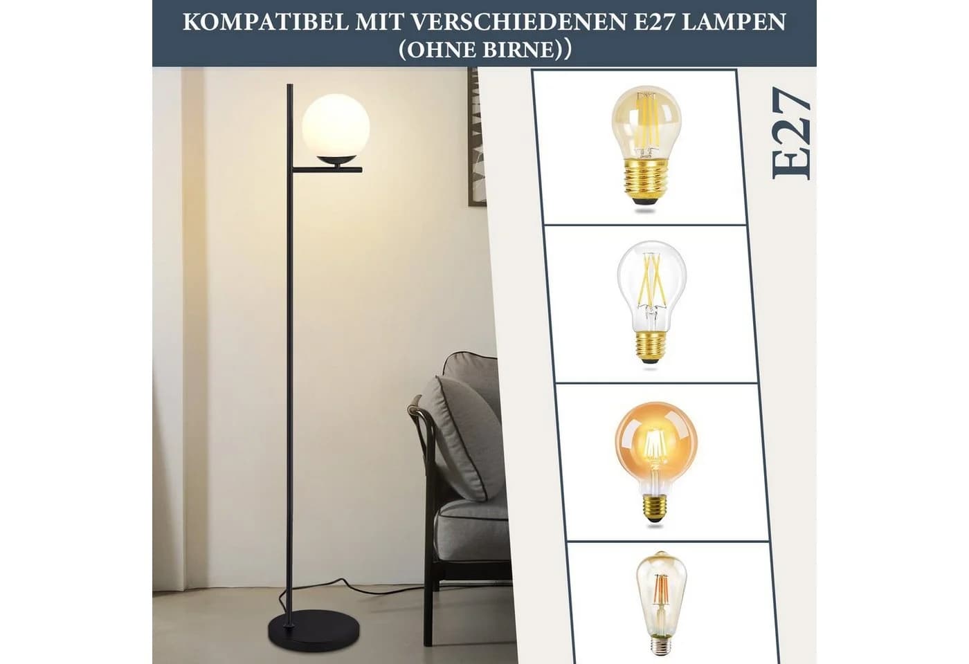 ZMH Stehlampe Industrial E27 Schwarz/Gold mit Fußschalter - Bild 4