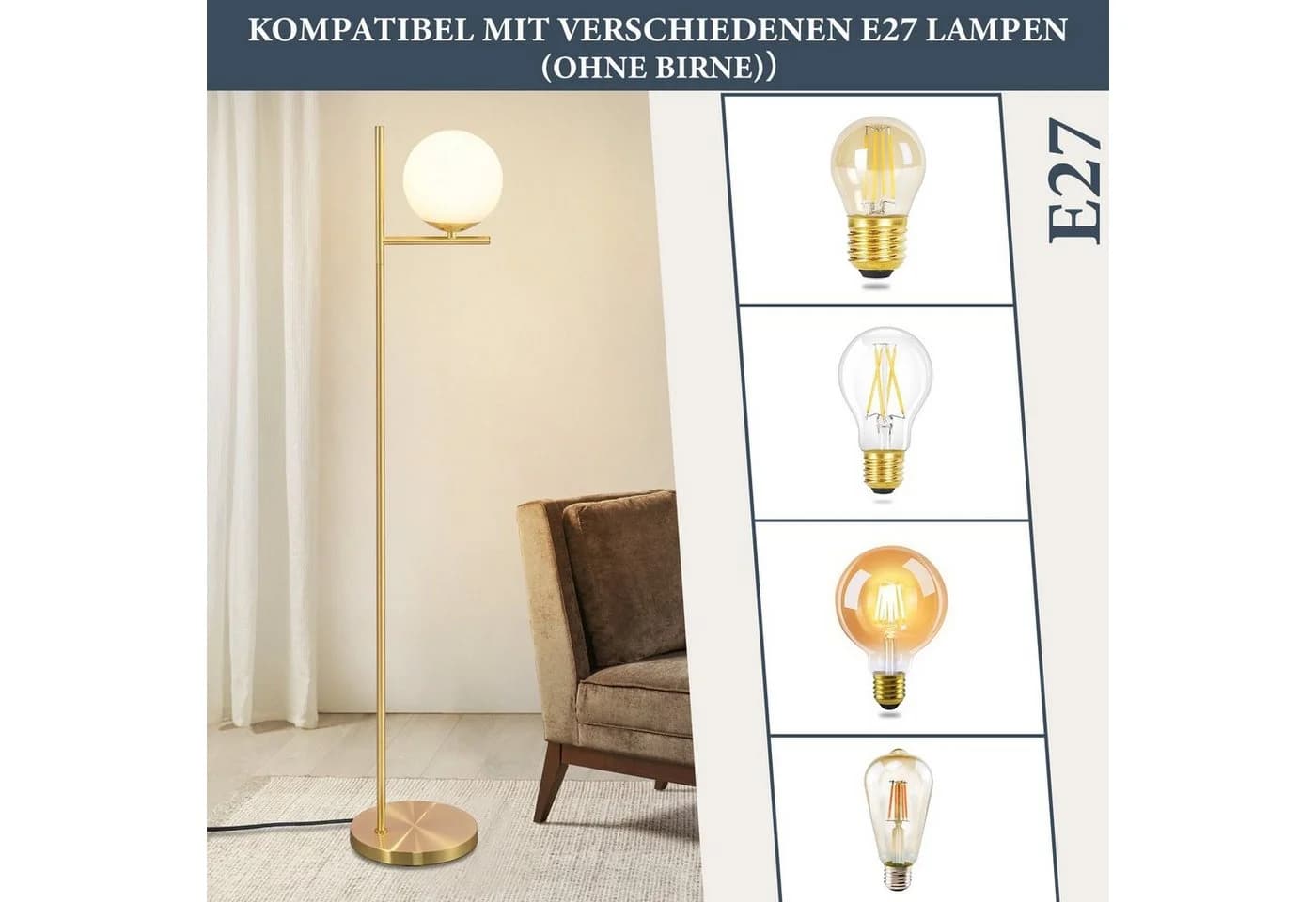 ZMH Stehlampe Wohnzimmer 1Flammig Metall Industrial Stehleuchte mit Fußschalter - Bild 4