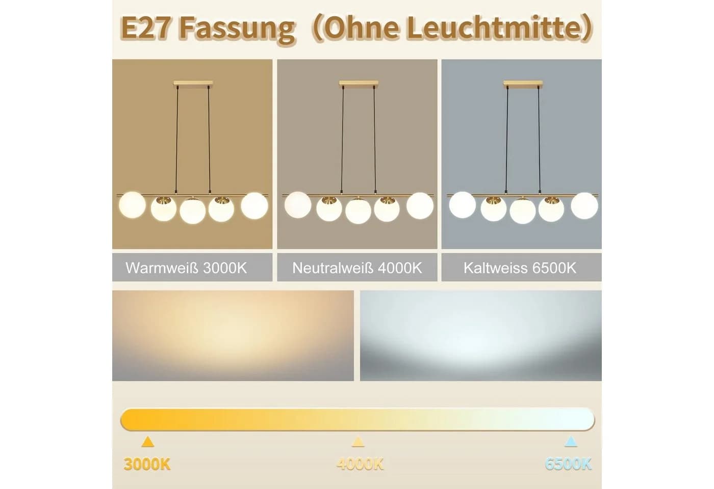 ZMH Pendelleuchte Esstisch Hängeleuchte Glas 5-Flammig E27