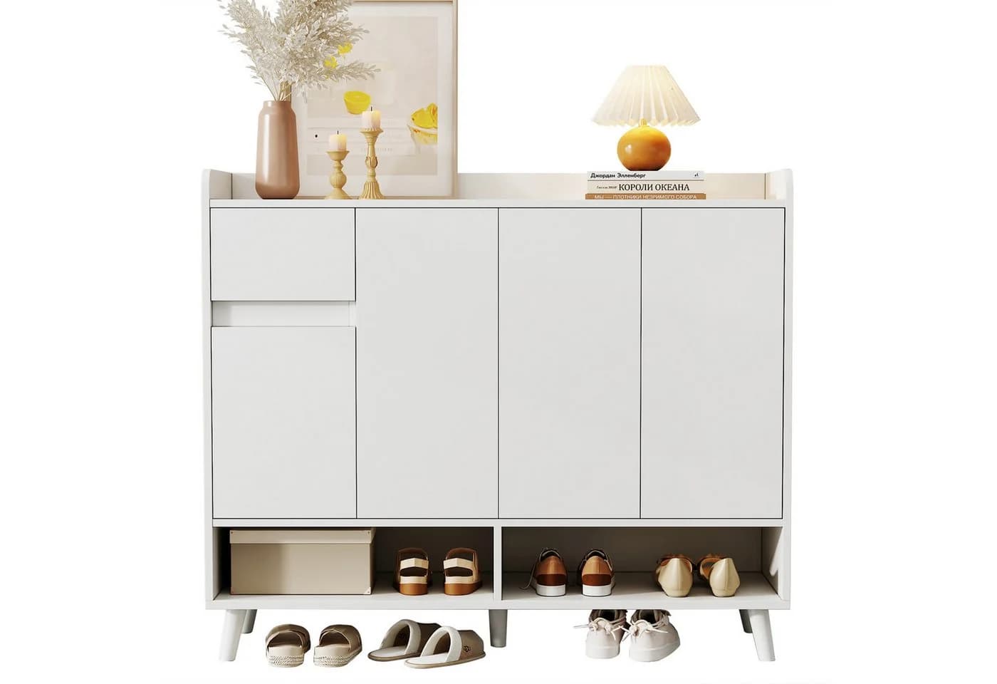 Ulife Sideboard Kommode Schuhschrank Weiß 4 Türen 1 Schublade - Bild 3