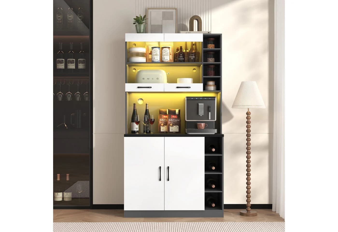 Ulife Küchenbuffet Küchenschrank Weiß/Grau Holz - Bild 2
