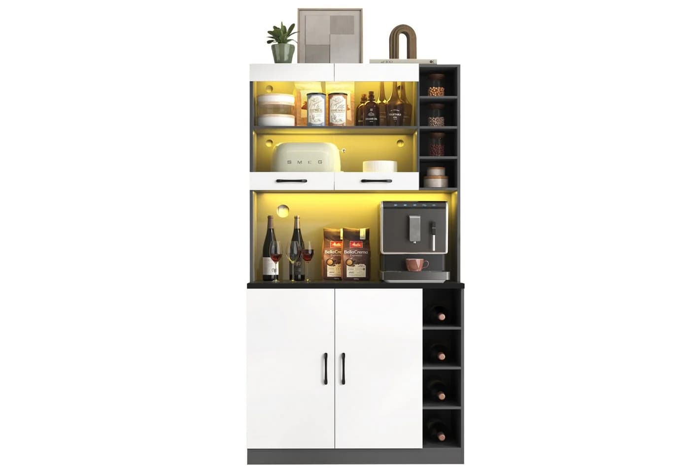 Ulife Küchenbuffet Küchenschrank Weiß/Grau Holz - Bild 3