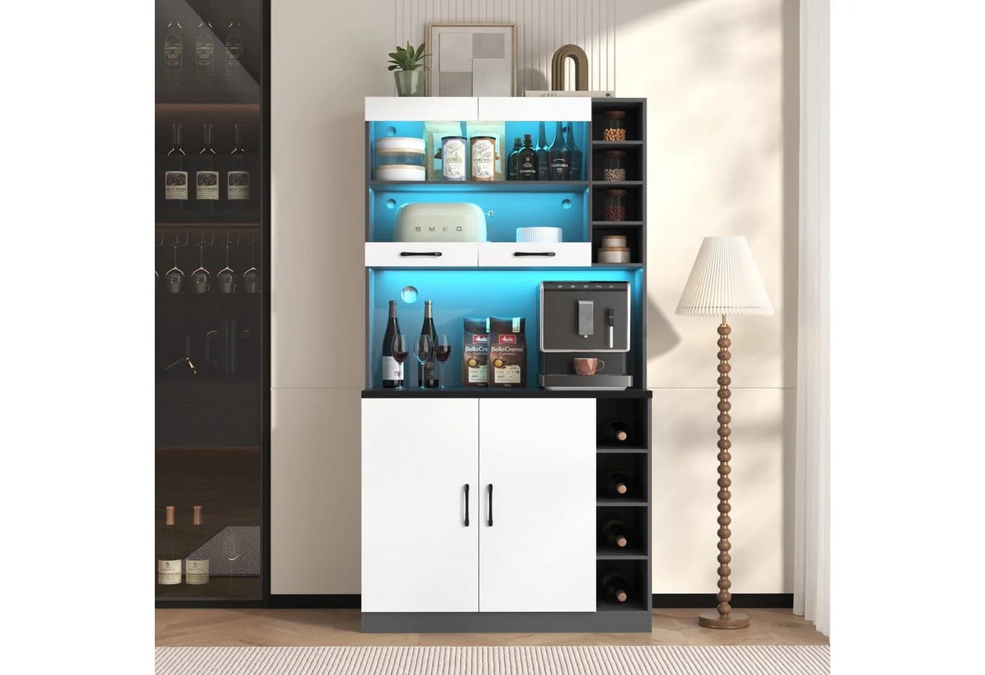 Ulife Küchenbuffet Küchenschrank Weiß/Grau Holz - Bild 4
