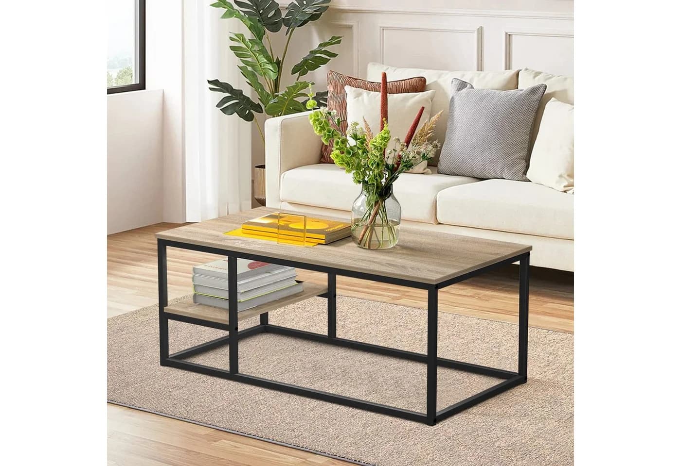 VOWNER Couchtisch Wohnzimmer Tisch Stahlrahmen Holzfarbe - Bild 3