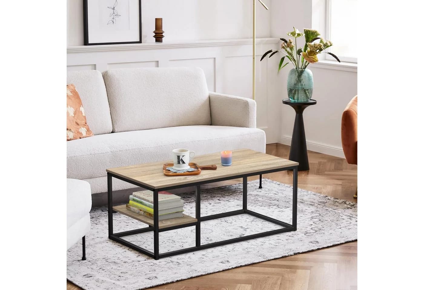 VOWNER Couchtisch Wohnzimmer Tisch Stahlrahmen Holzfarbe - Bild 4