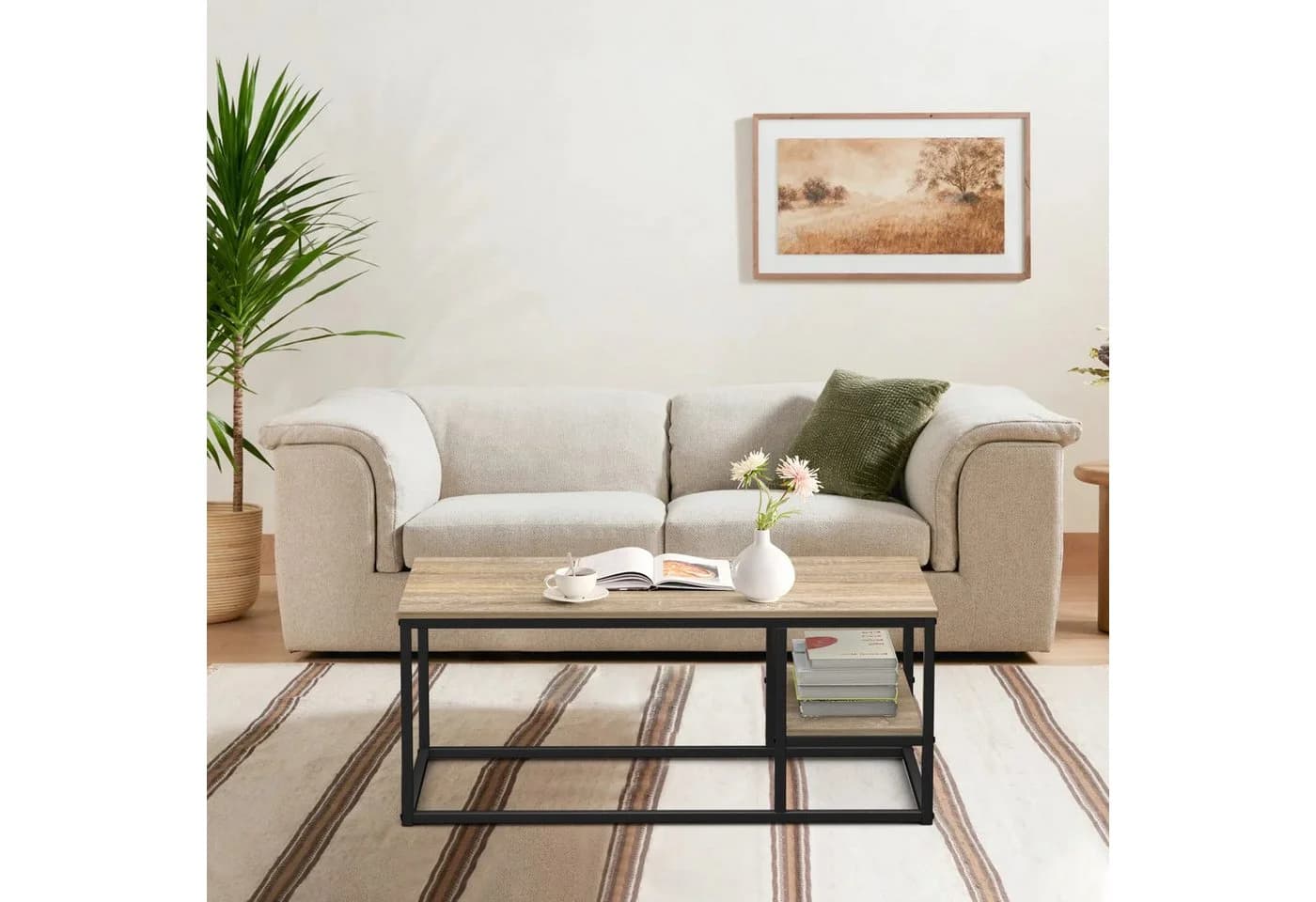 VOWNER Couchtisch Wohnzimmer Tisch Stahlrahmen Holzfarbe - Bild 5