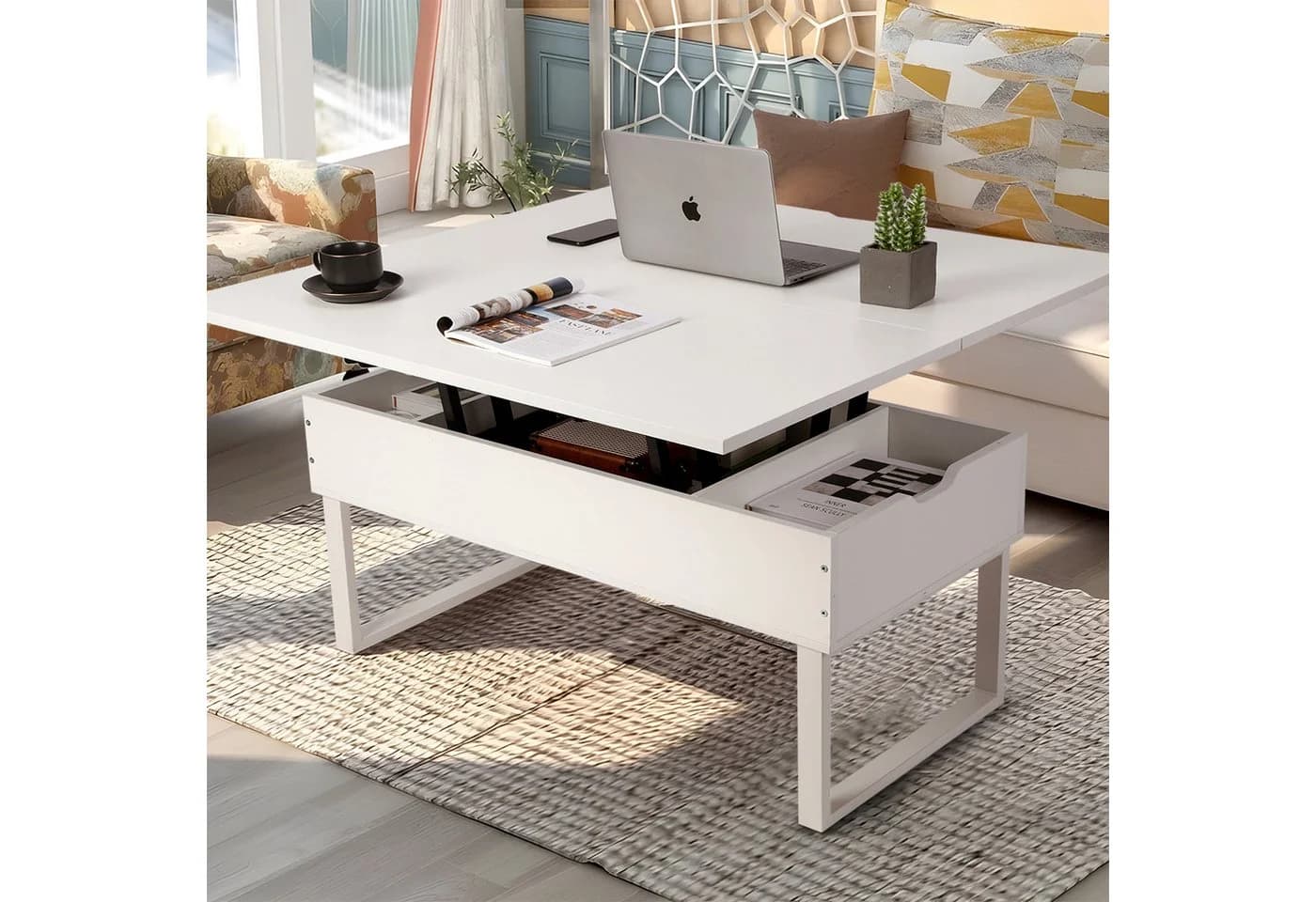 VOWNER Couchtisch Höhenverstellbarer 3-in-1 Mehrzweck-Wohnzimmertisch Weiß - Bild 2