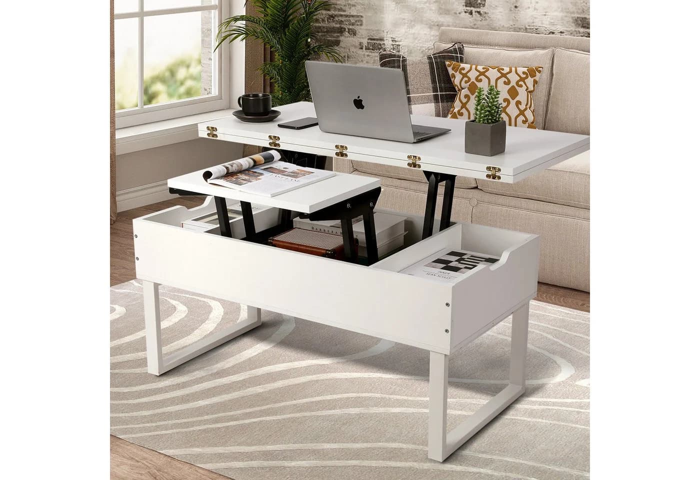 VOWNER Couchtisch Höhenverstellbarer 3-in-1 Mehrzweck-Wohnzimmertisch Weiß - Bild 3