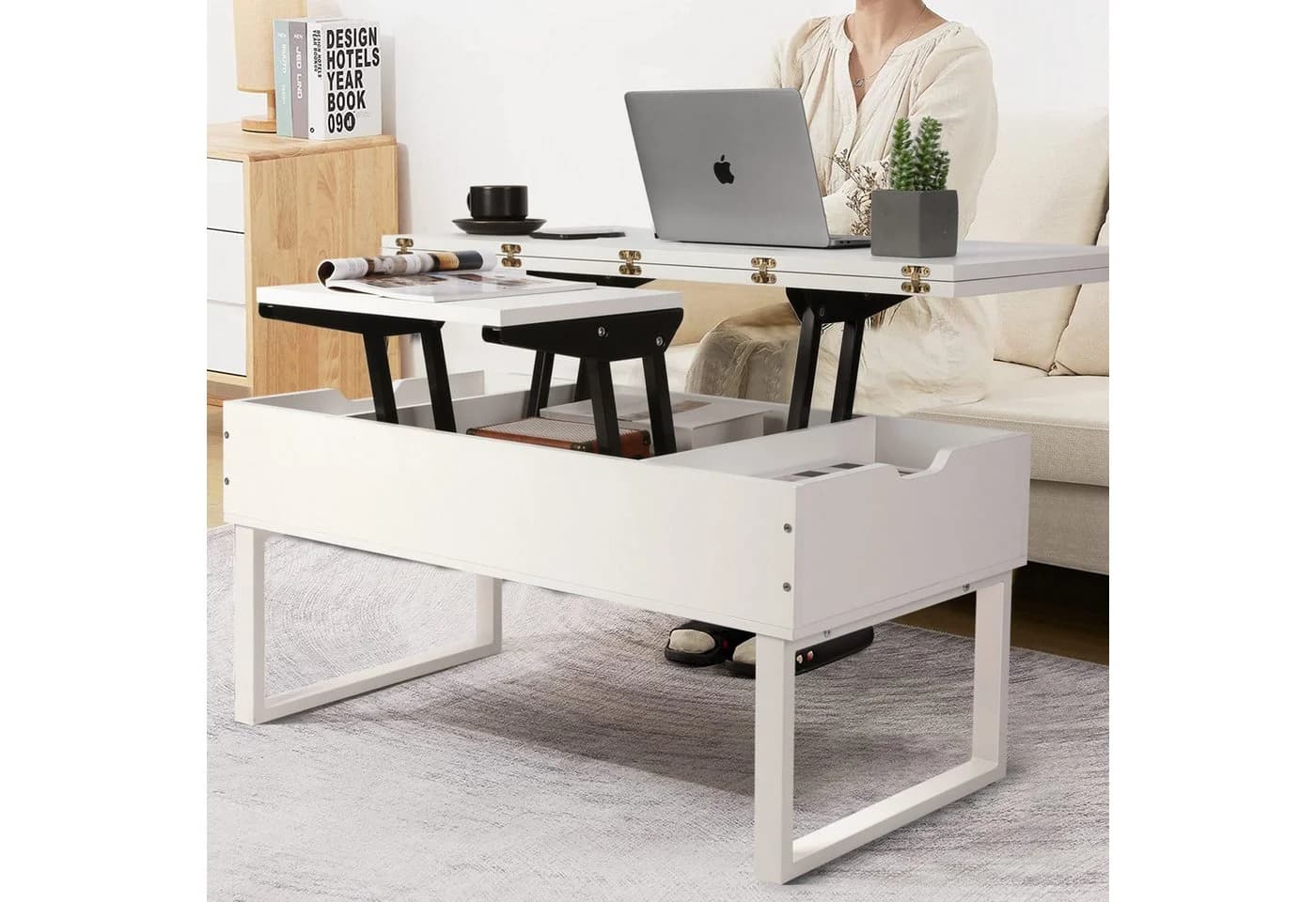 VOWNER Couchtisch Höhenverstellbarer 3-in-1 Mehrzweck-Wohnzimmertisch Weiß - Bild 4